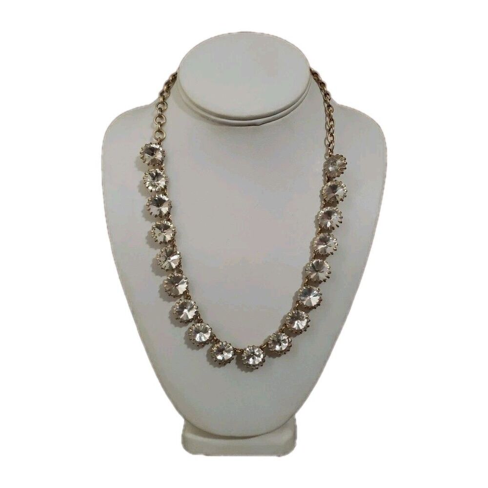 J Crew Rivoli Pronged Clear Rhinestone Necklace Gold Tone Lobster Clasp 20" Adj